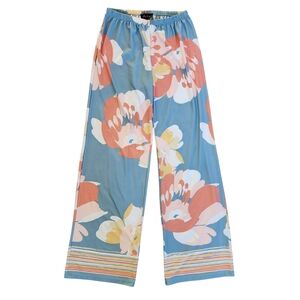 MELISSA PAIGE S Poly Spandex Stretch Wide Leg Blue Yellow Floral Print Pants